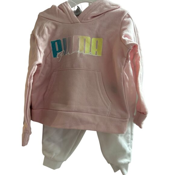 Puma Girls 2-Piece Set Pink Hoodie & White Sweatpants Size 12M Set - Picture 2 of 8